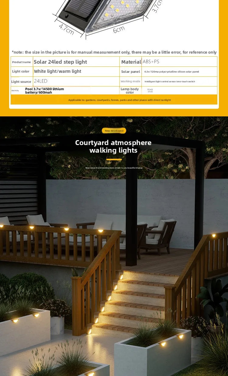 Outdoor Solar Stair Lights  12LM Auto Dimming Step Lamp  Driveway  Porch  Landscape  Easy Install No Wiring Needed