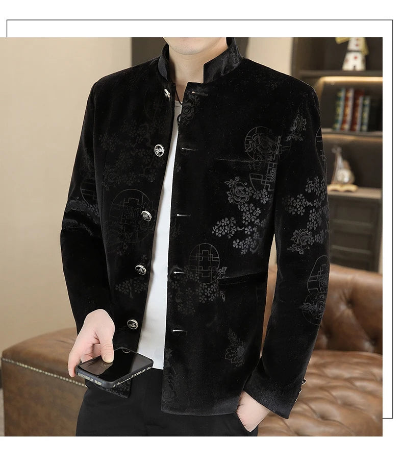 Blazer New Men's Fashion Business Gentleman Wedding English Style Banquet Chinese Jacquard Satin Outdoor Casual Slim Blazer
