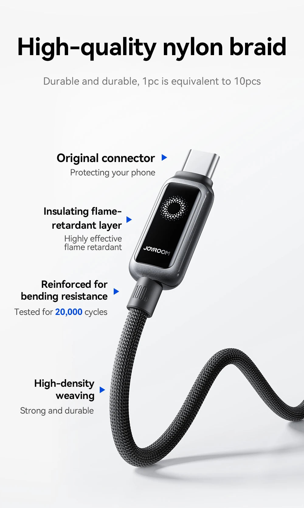 Joyroom 100W USB C Cable Automatic Power Off Fast Charge Type C Cable For iPhone 17 16 15 Pro Max  Xiaomi Sumsang S-A55