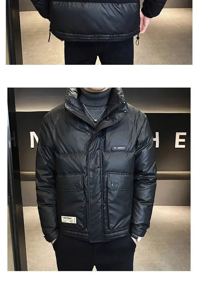 Autumn Winter Fashion Lightweight Down Jacket Men Trendy Short Stand Collar Thickened Warm Cold-Proof White Duck Down Jacket