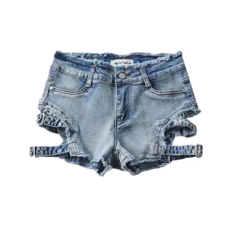MEXZT Y2K Denim Shorts Women Sexy Hollow Out Short Jeans Streetwear Korean Fashion High Waist Slim All Match Short Hot Pants New
