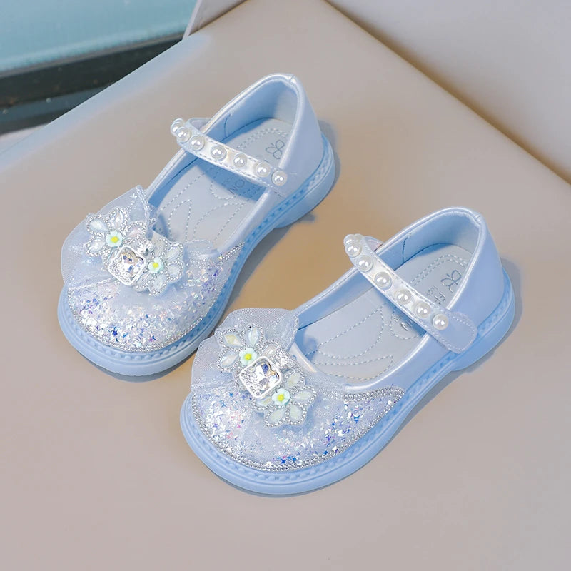 Spring and Autumn Fashion Princess Pearl Elegant Casual Shoes Hot Selling Lightweight Children's Comfortable Bow Soft Flat Shoes