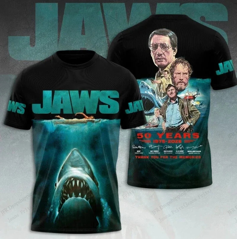 Movie "Jaws" featuring shark pattern 3D Sport Quick-dry Breatha men T-shirt outdoor street casual Fashion Parent-child Clothing