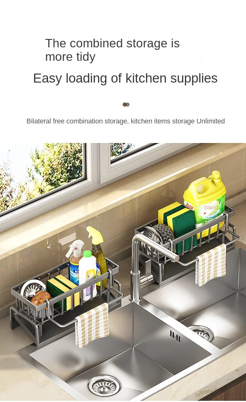Kitchen Sink Drain Rack Organizer Plastic Self-draining Sink Shelf Soap Sponge Holder Dishcloth Towel Rack Filter Basket