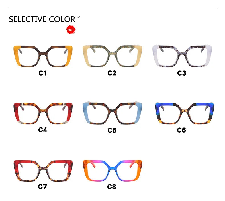 European-style square large-frame glasses with fashionable multiple colors, suitable for ladies, anti-blue light glasses