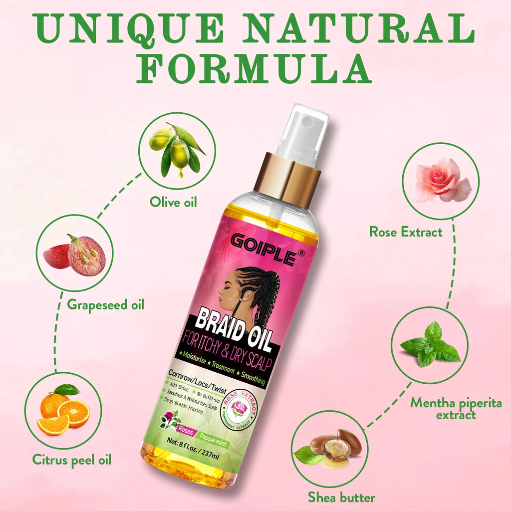 GOIPLE Natural Rose Extract Braid Oil For Itchy Dry Scalp Cornrow Locs Twist Add Shine Smoothes Moisturizes Hair Care Oil