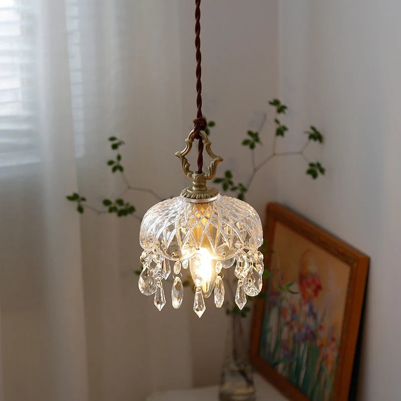 YEBMLP French Retro Glass Hanging Light Indoor LED Luxury Art Chandelier Bedroom Bar Restaurant Table Pendant Lamp With E14 Bulb