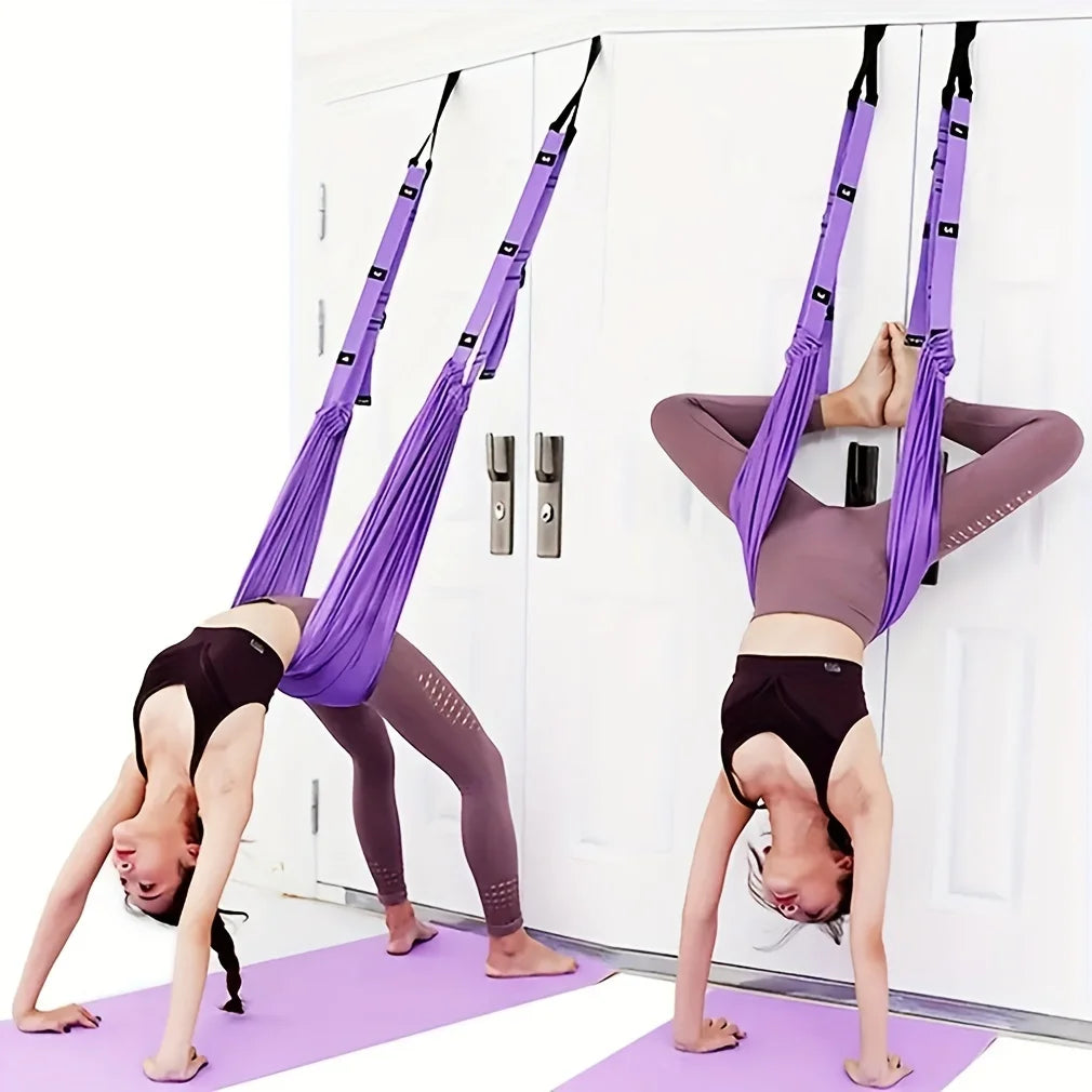 Adjustable Aerial Yoga Strap Elastic Stretch Door Hanging Yoga Belts Hammock Swing Fitness Handstand Rope Training Device Women