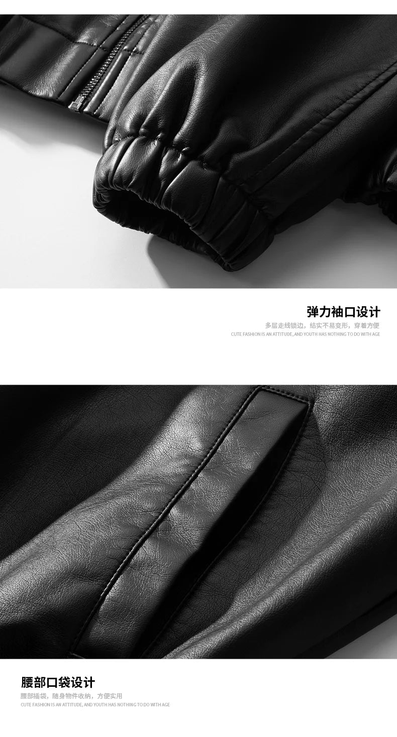 New Trendy Mens Leather Jacket Baseball Motorcycle Jacket American Style Autumn Windproof Leather Coat High Quality Fashion Coat