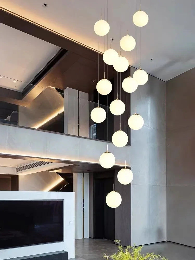 Stairs 2026 Modern Nordic LED Glass Chandelier Loft Duplex Living Room Lamp Hotel Lobby Long Chandelier Home Decorative Lighting