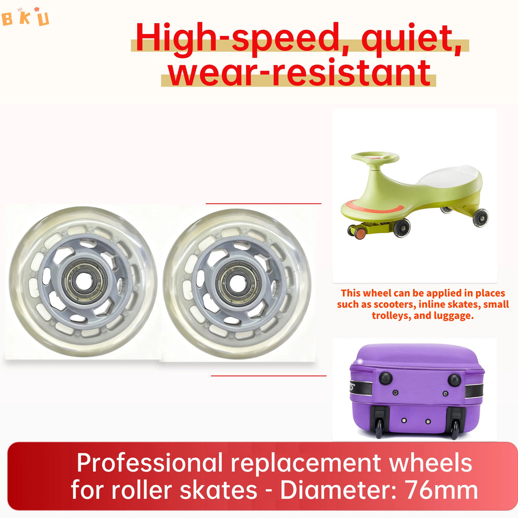8-Piece PU Replacement Wheels 76mm(3") with ABEC-7 Bearings, PP+PU Material Fit Inline Skates/Kids Scooters/Strollers/Luggage