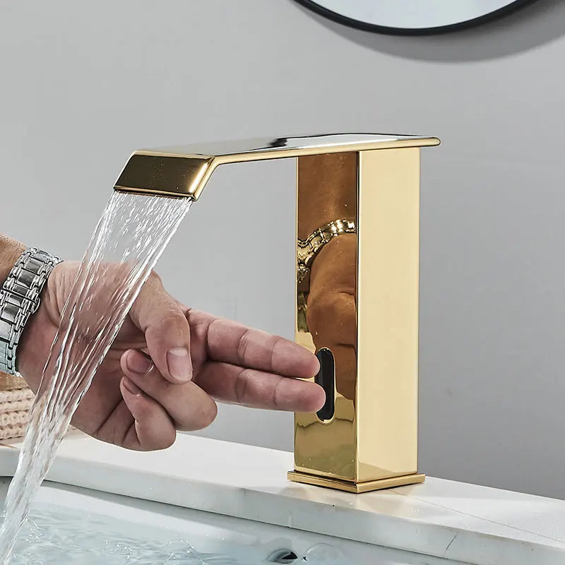 Hownifety Hot Cold Smart Sensor Bathroom Basin Faucet Deck Mount Waterfall Outlet Mixer Crane Tap Automatic Sense Touchless