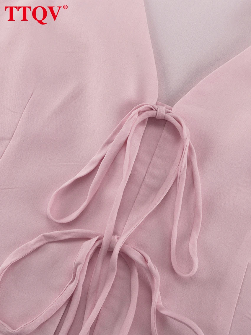 TTQV Summer Loose Pink 2 Piece Sets Woman Outfit Fashion Sleeveless Tank Top With High Waist Wide Pants Set Female Streetwear