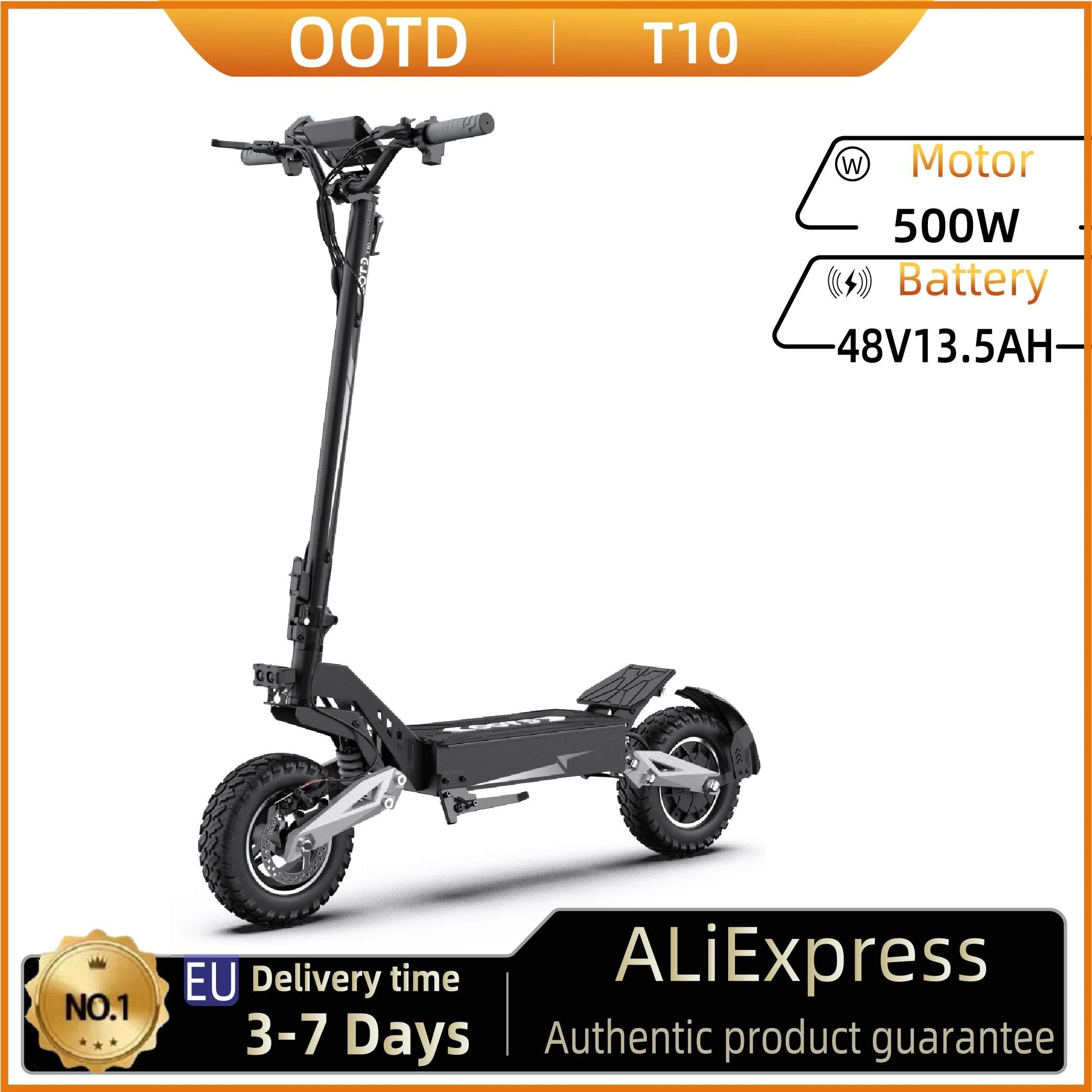 OOTD T10 Electric Scooter 500W Motor 48V13AH Battery City Off-Road Electric Scooter Adult 11 Inch Foldable Electric Scooter