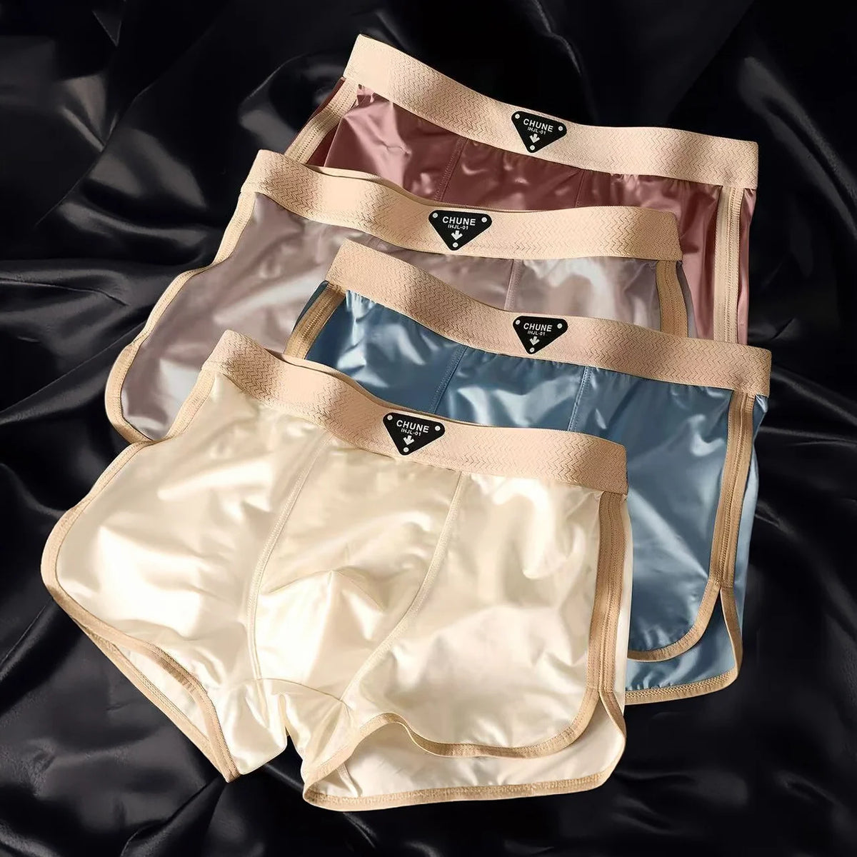 4PCS Men's Luxury Satin Ice Silk Shorts Boxers Hygroscopic Breathable Double-layer Silk Crotch High Elastic Underpants