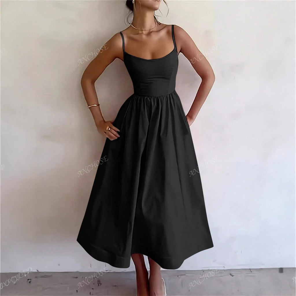High Waist A-Line Dress Elegant Vacation Style Women's Gown Strapless Slimming Skirt Casual Leisure Fashion plus Size