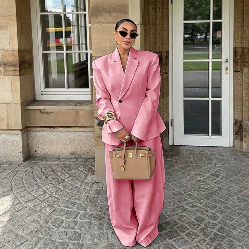 Chic White Wide-leg Pant Single Breasted Women Pants Set New Female Two Pieces(Blazer+Trousers) Conjuntos Femininos Elegantes