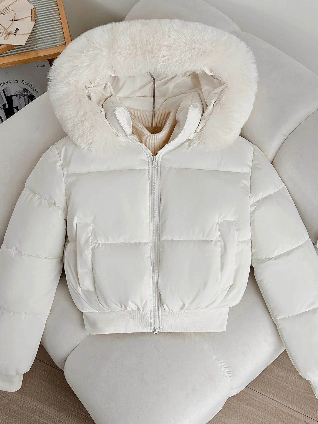 Women's Short Thickened Winter Cotton Jacket Quilted Coat Fur Collar American Retro Style Warm Casual Fashion Regular Fit
