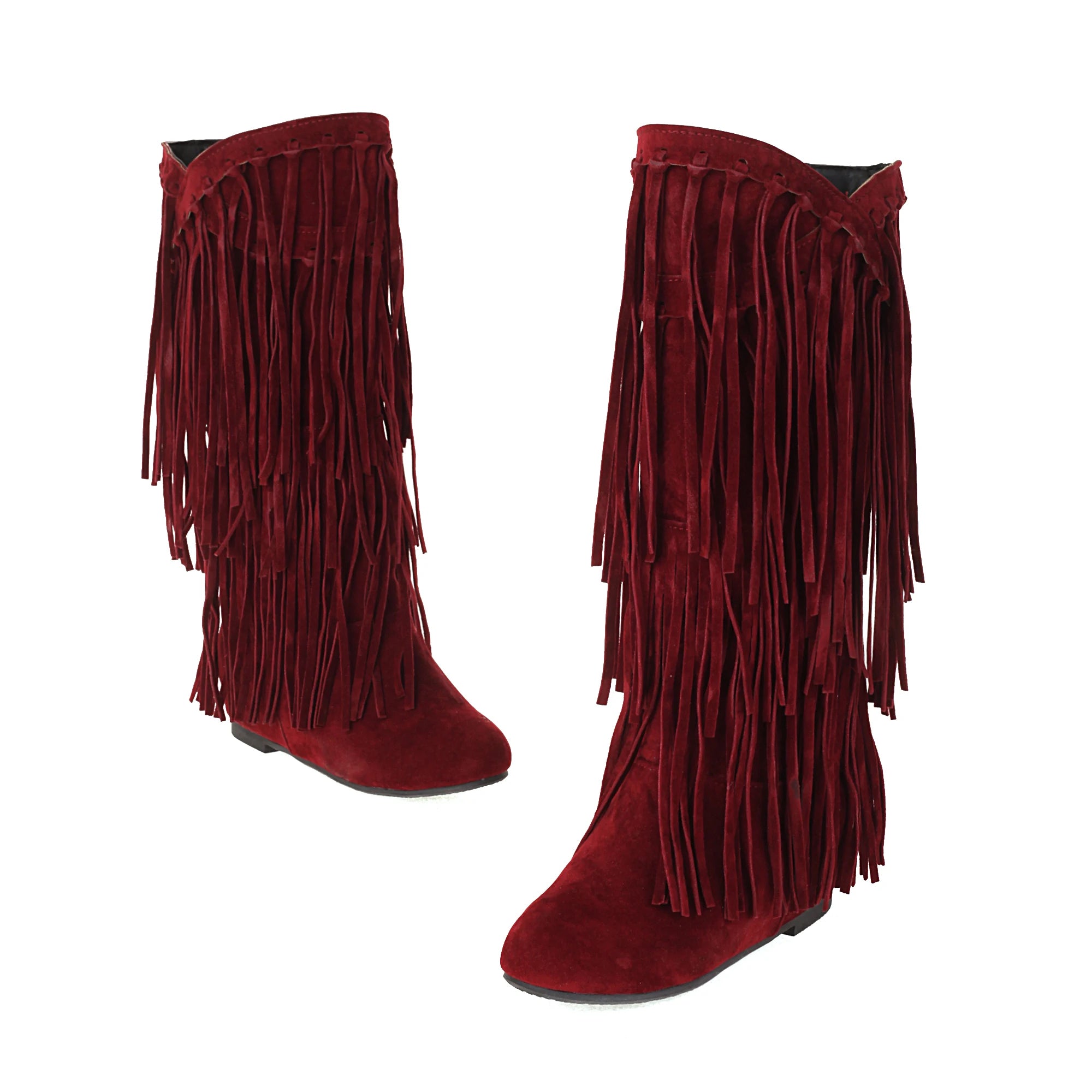 2025 New High Boots Women Bohemian Flock Tassle Mid-Calf Boots Wedge Booties Autumn Winter Ethnic Casual Shoes zapatos de mujer