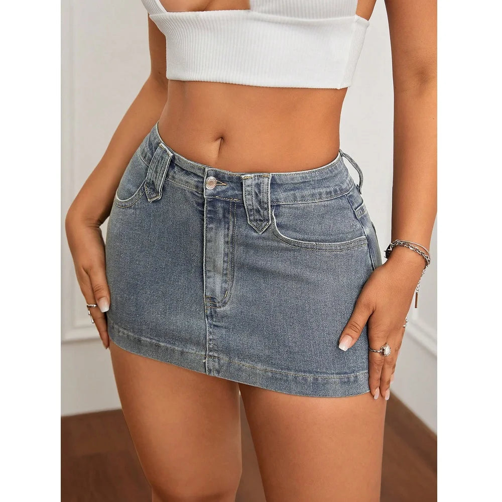 Women Summer Denim Skirts High Waist Slim Retro Bodycon Mini Jean Skirt