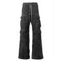 High Street Drawstring Zipper Sliced Wide Leg Cargo Pants Msn's Casual Loose Straight Trousers Loose Denim Pants