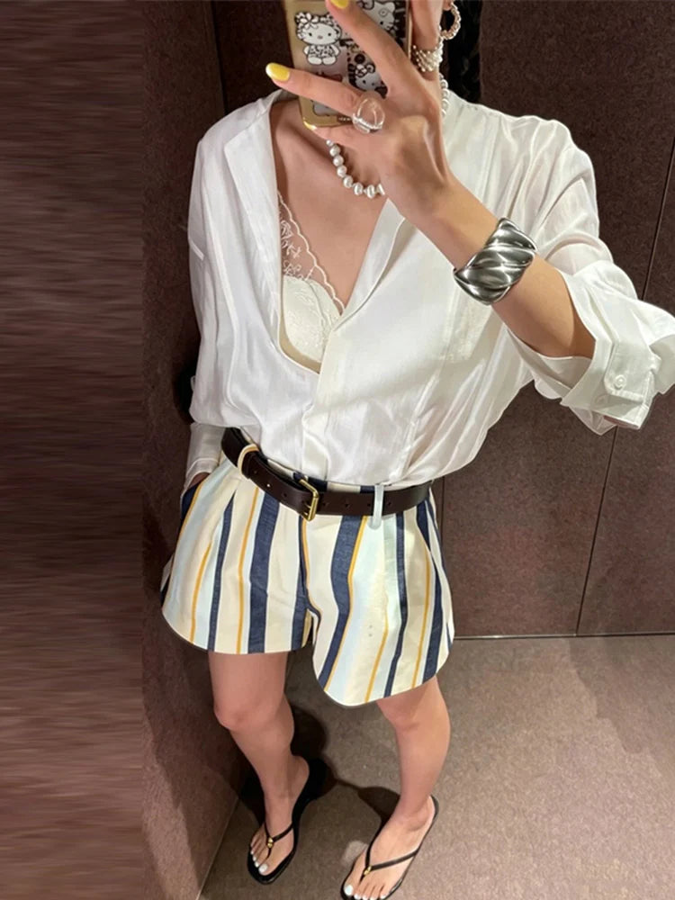 Colorful Striped Wide Leg Trousers Women Bohemian High Waist Multi-color Panelled Slim Straight Pants Fashion Lady Beachwear New