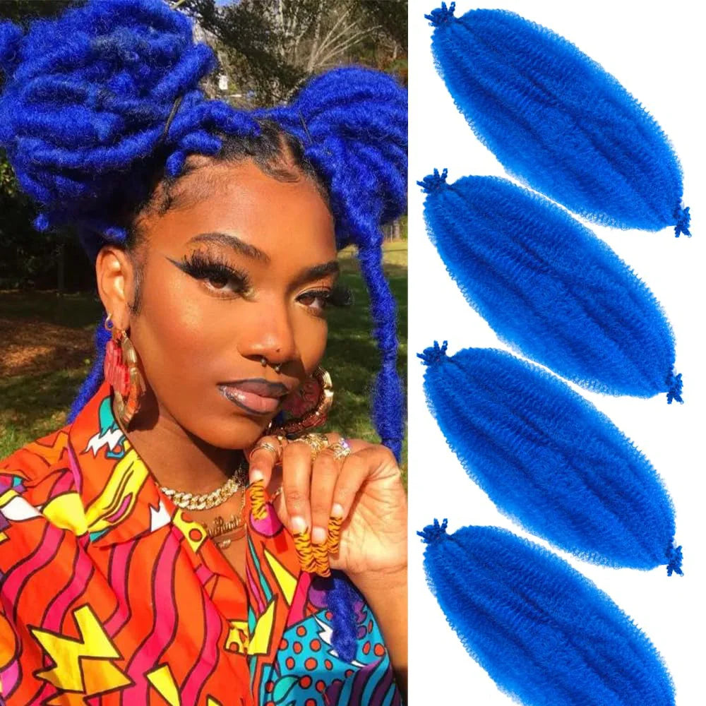 Springy Afro Twist Hair 18 Inch 2-8 Packs Blue and Red Color Pre Fluffed Marley Twist Braiding Hair for Black Women Synthetic