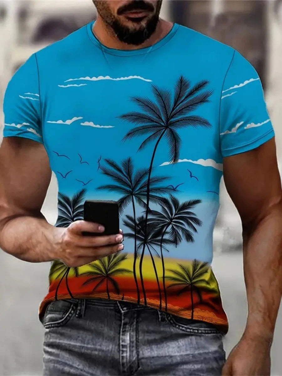 Coconut Tree 3D Print Hawaiian T-Shirts Men Women Round Neck Short Sleeve T Shirt Oversized Street Tee Street Top Men's Clothing