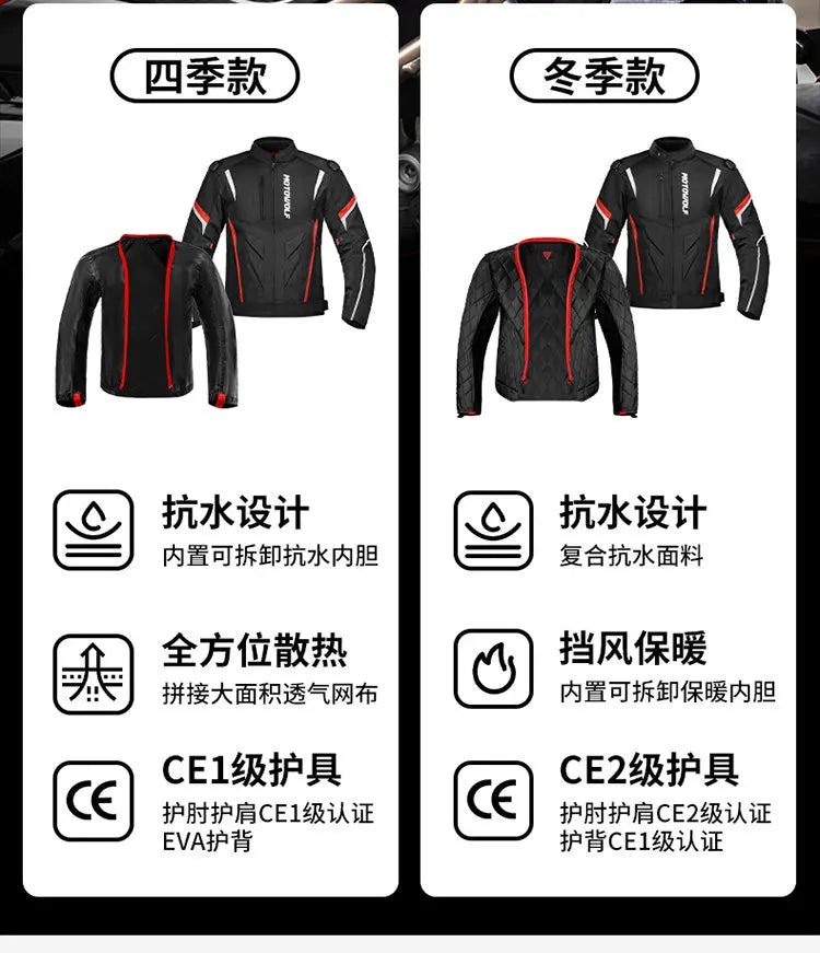MOTOWOLF Men Motorcycle Riding Jacket Removable Waterproof Thermal Liner Windproof Anti‑Fall Motorbike Touring Racing Coat