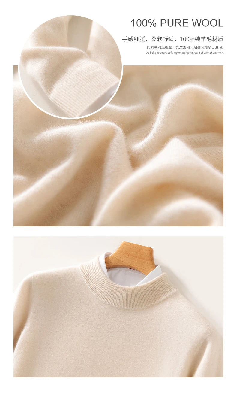 Autumn and Winter Half-high Neck 100% Pure Wool Men's Long Sleeve Leisure Sweater Knitwear