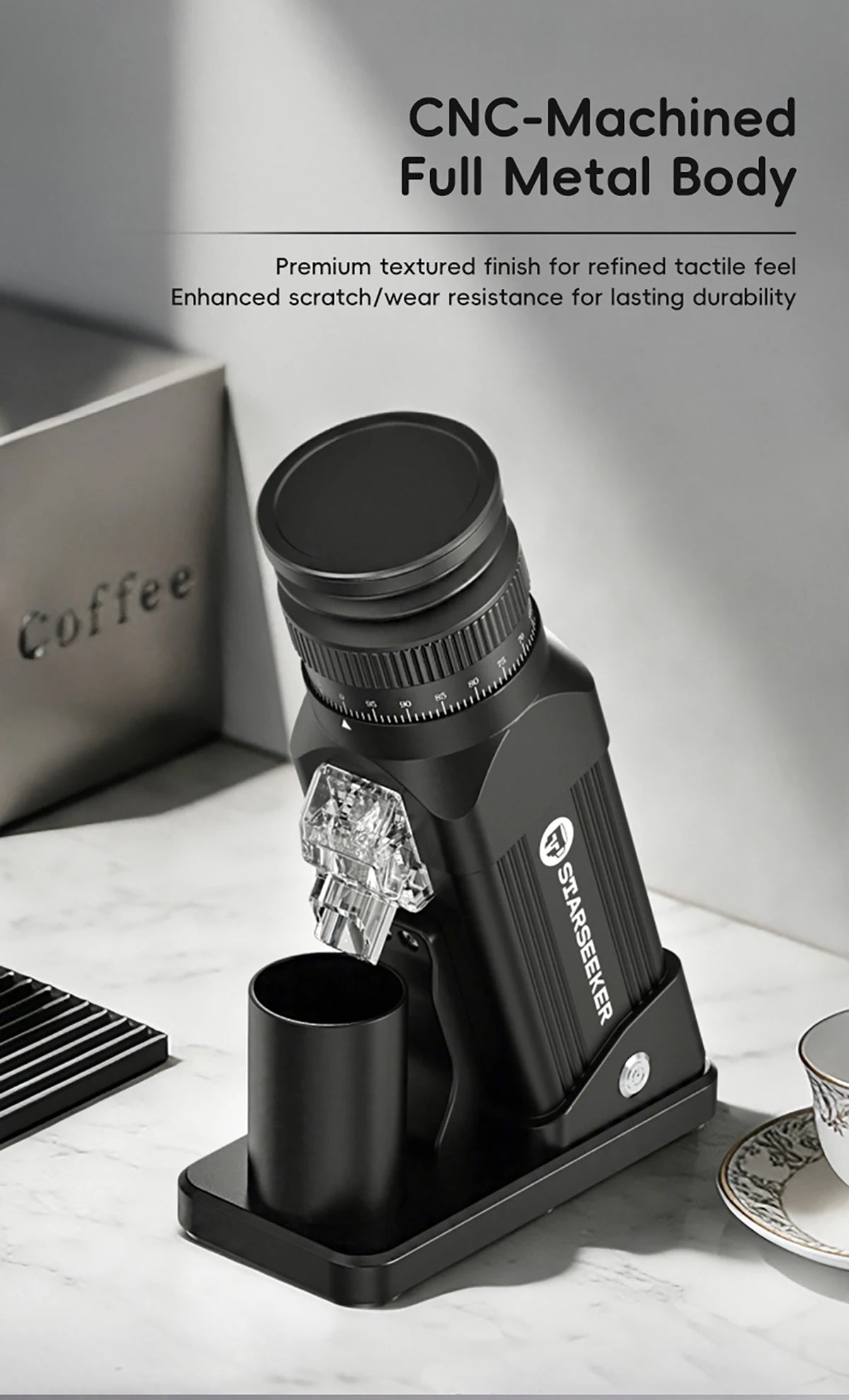 STARSEEKER E64 Electric Coffee Grinder 64MM Espresso Titanium Flat burr Stepless Fineness Adjustment Home Bean Grinder Black