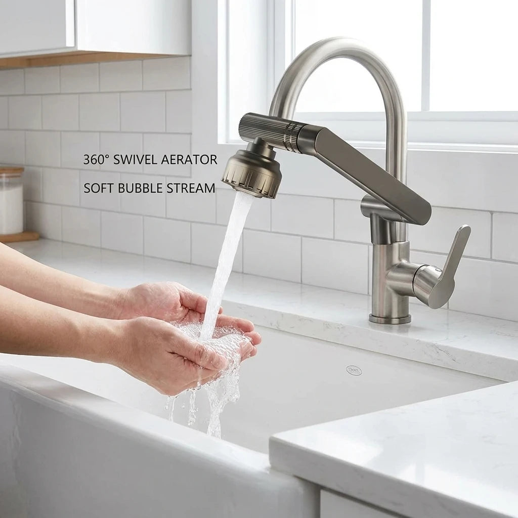 Multifunction Bathroom Kitchen Sink Faucet Swivel Cold Hot Water Tap with 2 Modes Basin Water Tap