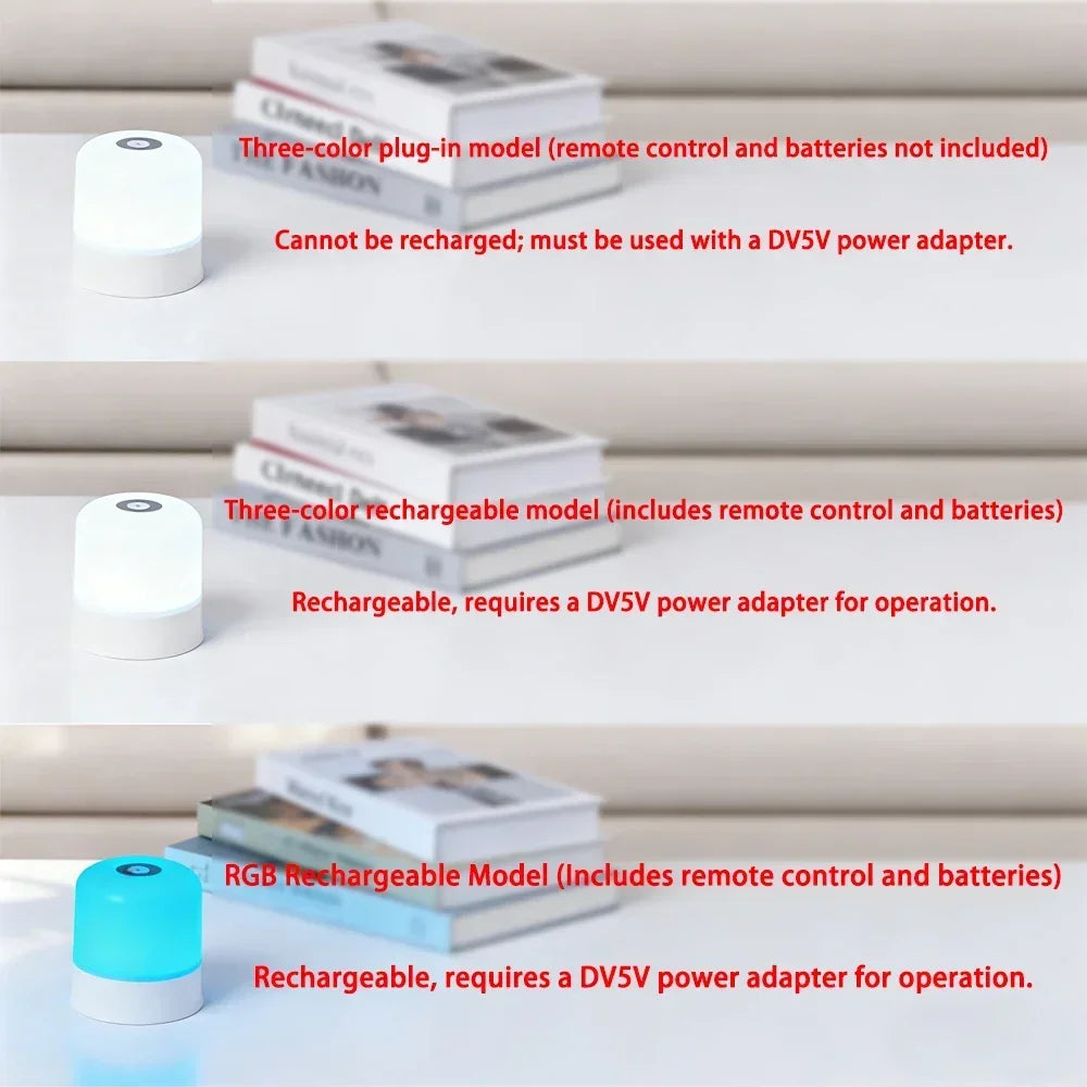 LED Night Light Dimmable Rechargeable/Plug-in Desktop Bedroom Bedside Lighting Decorative Touchscreen Reading RGB Desk Lamp