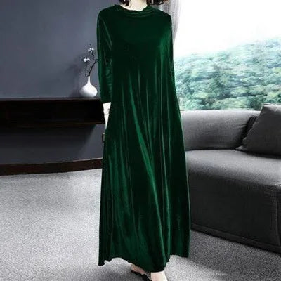 Ele Velvet Long Sve Dr Faionable Autumn 2024 Women's Slimming Gown Princ Sve A-Line Midi Dr Pure Color