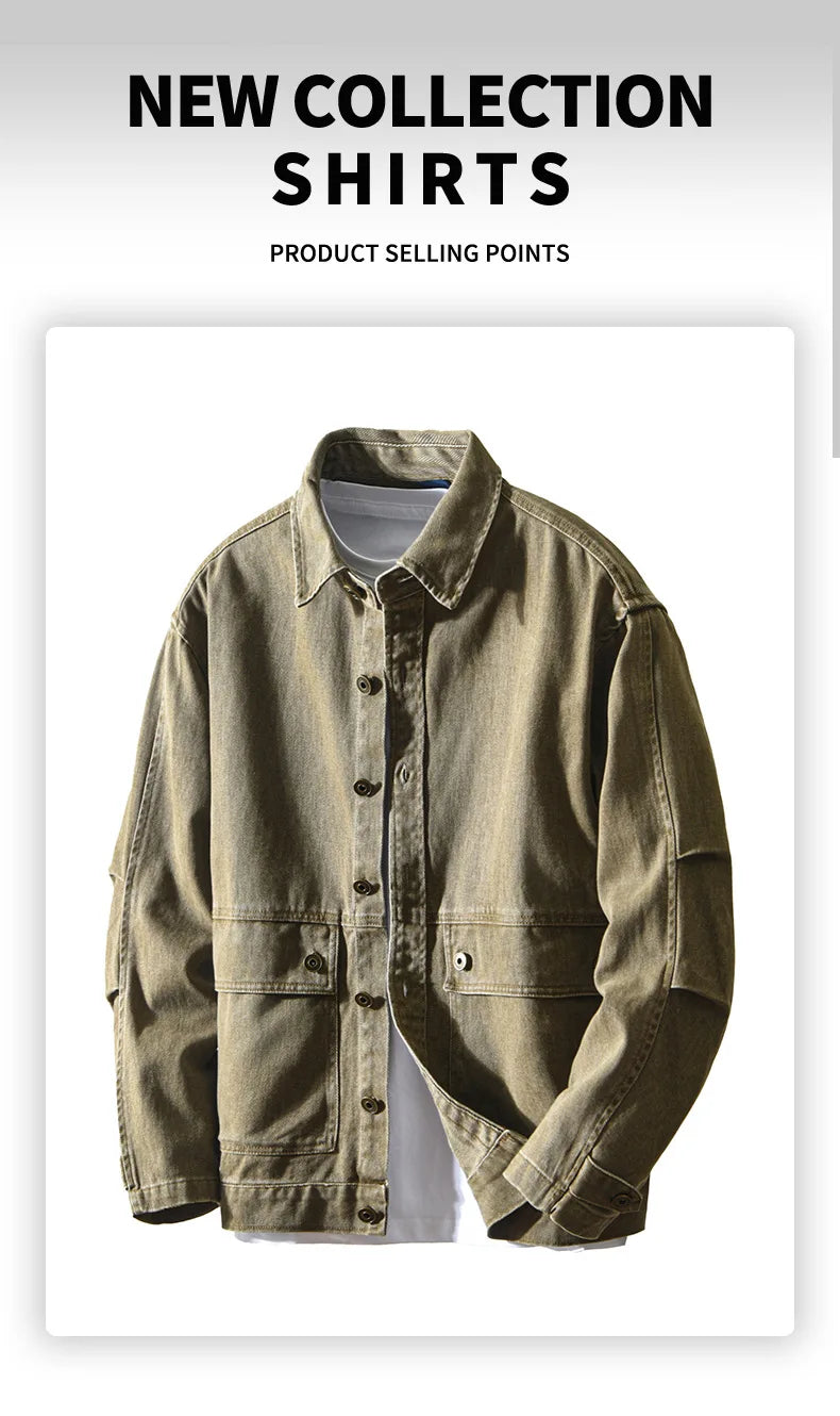Autumn New Cargo Loose and Comfort 100% Cotton Jackets for Men Vintage Sense of Layering Streetwear Men Shirts AZ889