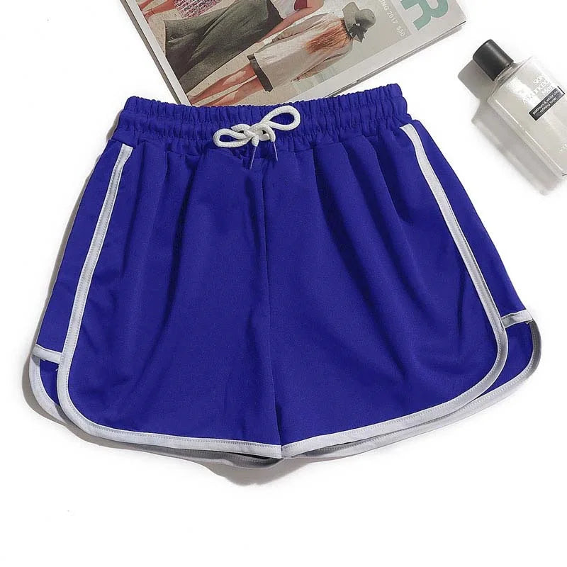 Women's Casual Running Shorts Summer Athletic Sport Shorts Drawstring Elastic Waist Contrast Trim Workout Hot Pants