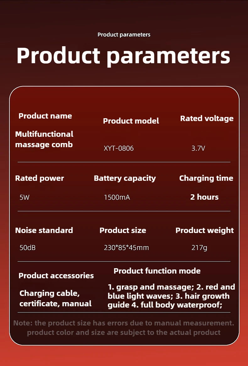 XYT-0806 Red Light Electric Massage Comb Kneading Living Hair Scalp Medicine Device Healthy Hair Guide Liquid Growth Instrument