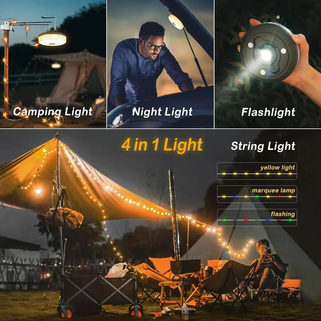4-in-1 Camping Light LED Reel String Lights Outdoor USB Camping Lamp Recyclable LED Night Light For Garden Tent Room Decor