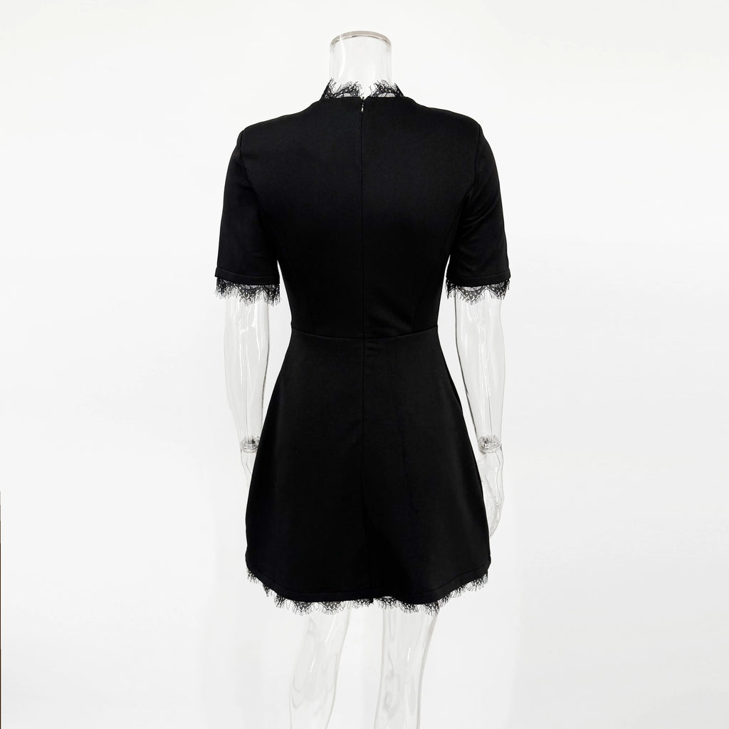Talenza Luxury Black Evening Dress Fashion Lace Patchwork Slim High-Waisted Hollow Out Dress Elegant Summer Women's Party Dress