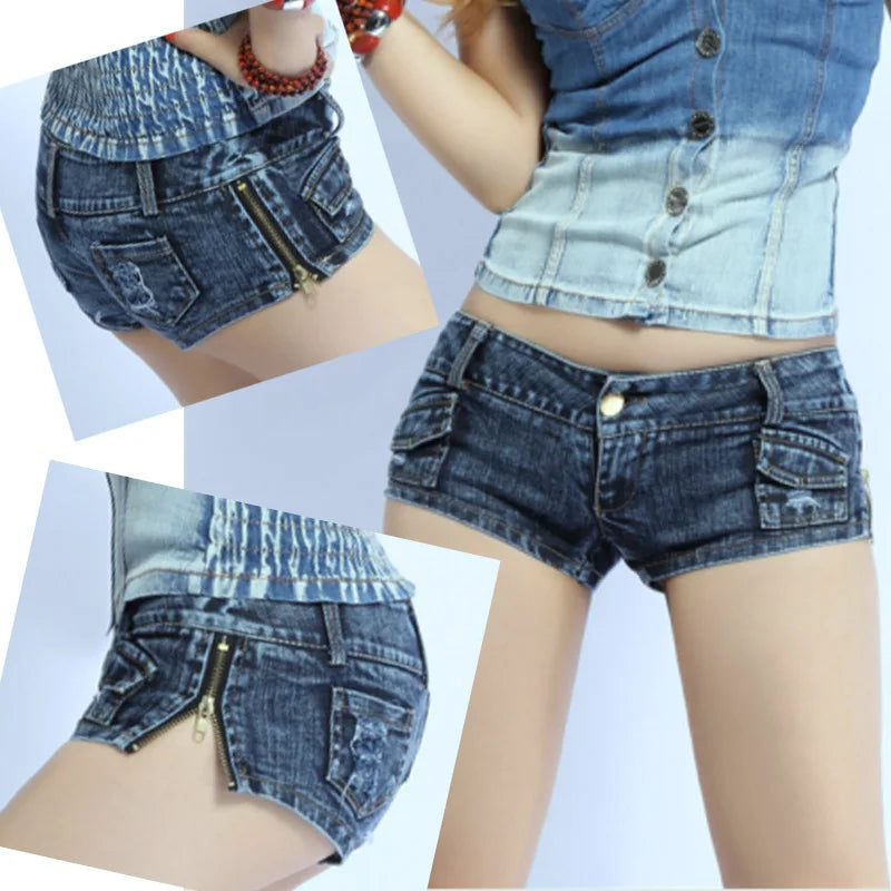 Sexy Side Zipper Split Denim Shorts Women Hot Pants Worn Out Nightclub Low Waist Jeans Y2k