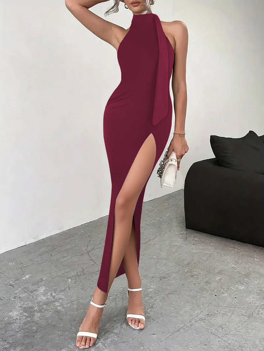 2026 New Arrival Women Sexy Backless High Split Maxi Dress Flowy Tie Strap Long Dress