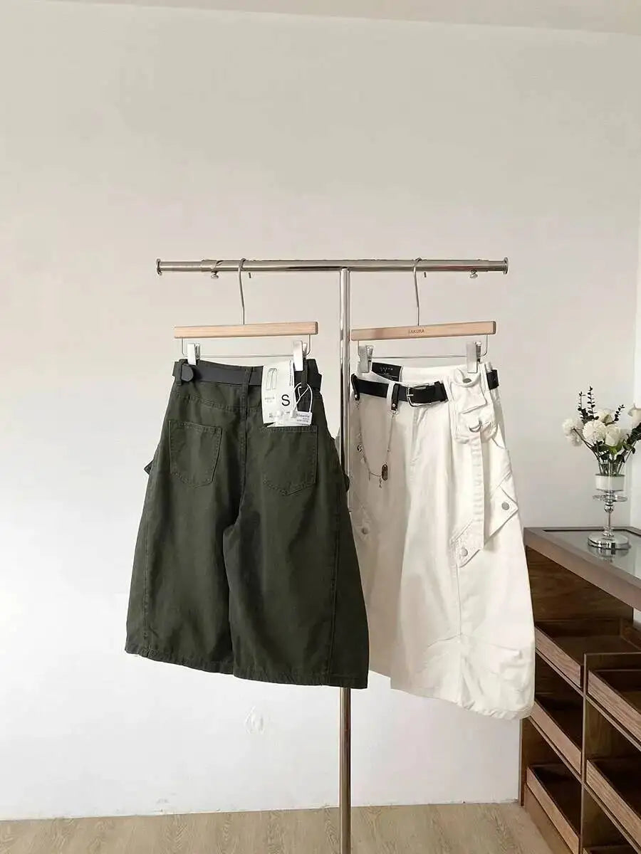Women Denim Shorts 2026 New Summer Women's High Waist Slim Denim Cargo Pants Wide Leg Capri Pants Versatile Trousers