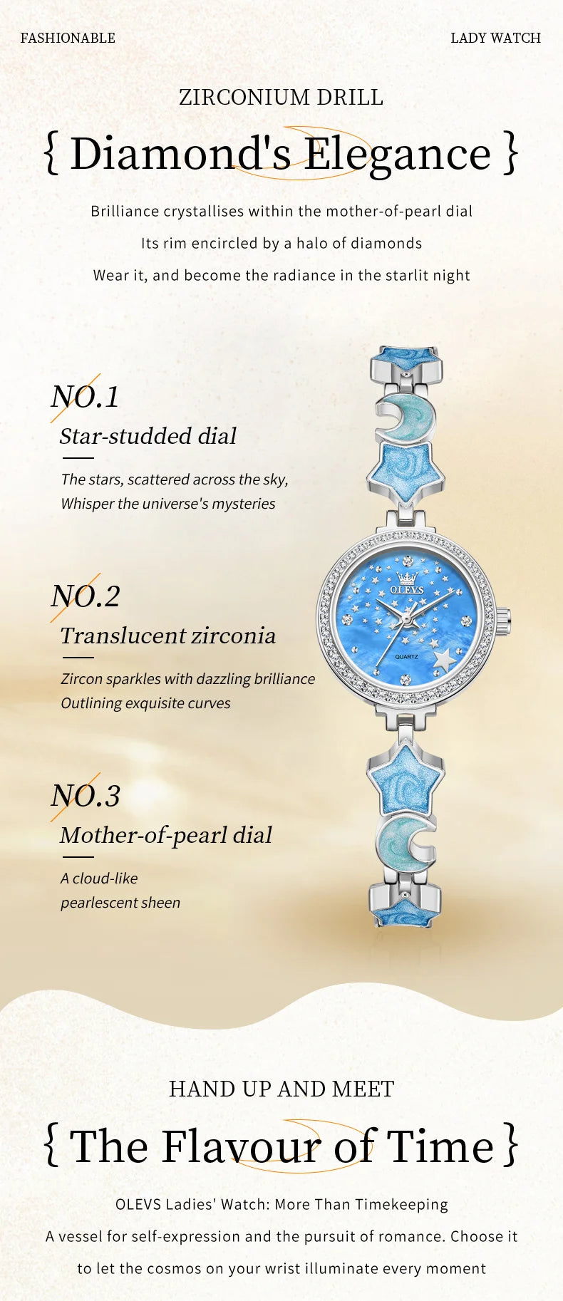 OLEVS Original Quartz Women's Watches Trendy Star Moon Diamond Dial Elegant Ladies Bracelet Wristwatches Luxury Woman Watch 5665