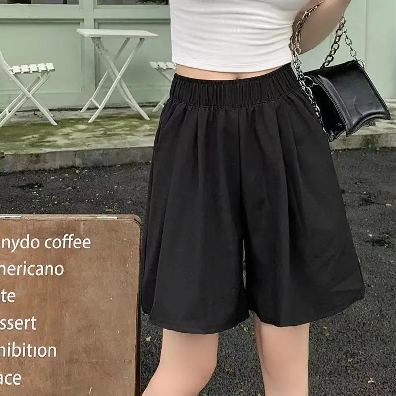 Women Shorts with Pockets Casual Basics Thin Simple Loose Fit Wide Leg Female Bottom Pants Fitness Sport Solid Running Shorts