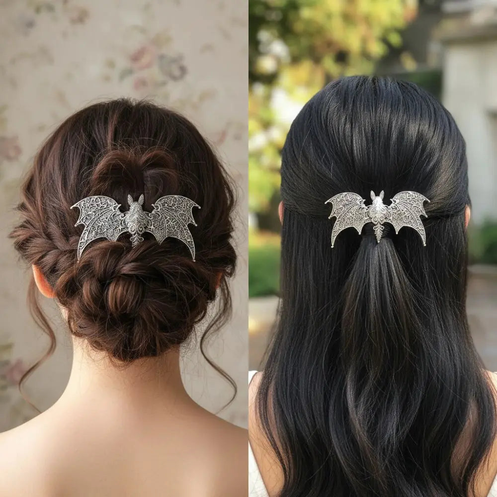 New Alloy Bat Hair Clip Vintage Bat Shape Gothic Hair Barrette Silver Hollow Pattern Viking Retro Hairpin Cosplay