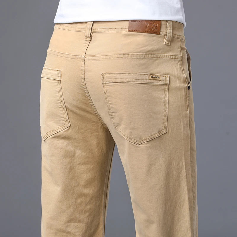Classic Straight Men's Jeans Spring New Fashion Business Work Casual Trousers Comfort Elastic Solid Color Denim Pants