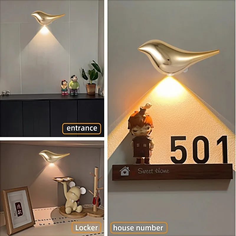 4pcs USB Rechargeable Wall Lights Smart Motion Sensor Bird-Shaped Decorative Lamps Cordless Install Adjustable Light Wall Decor