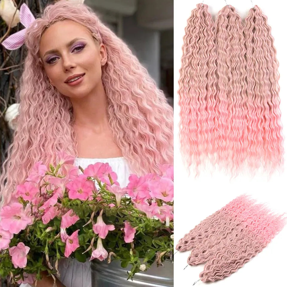 FASHION IDOL 24 Inch 300g Ariel Hair Synthetic Crochet Curly Hair Water Wave Braid Hair Ombre Blonde Braiding Hair Extensions