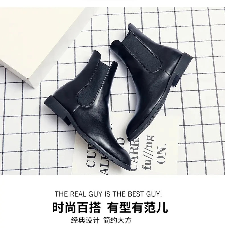 Men Fashion Chelsea Boots Black One Step Business Brand Formal Boots Waterproof Anti slip Wear resistant Size 38-48 Men Boots