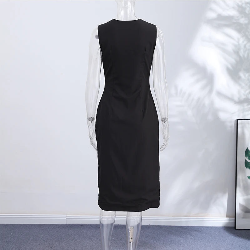 Camisole Women's Dress U Neck Zipper Dress Fitted Waist Split Long Dress Elegant Stylish Wear Date Party Outfit